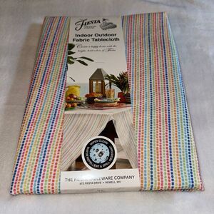 Fiesta Indoor Outdoor Tablecloth Colorful Rainbow Stripe Pattern 70” Round NWT